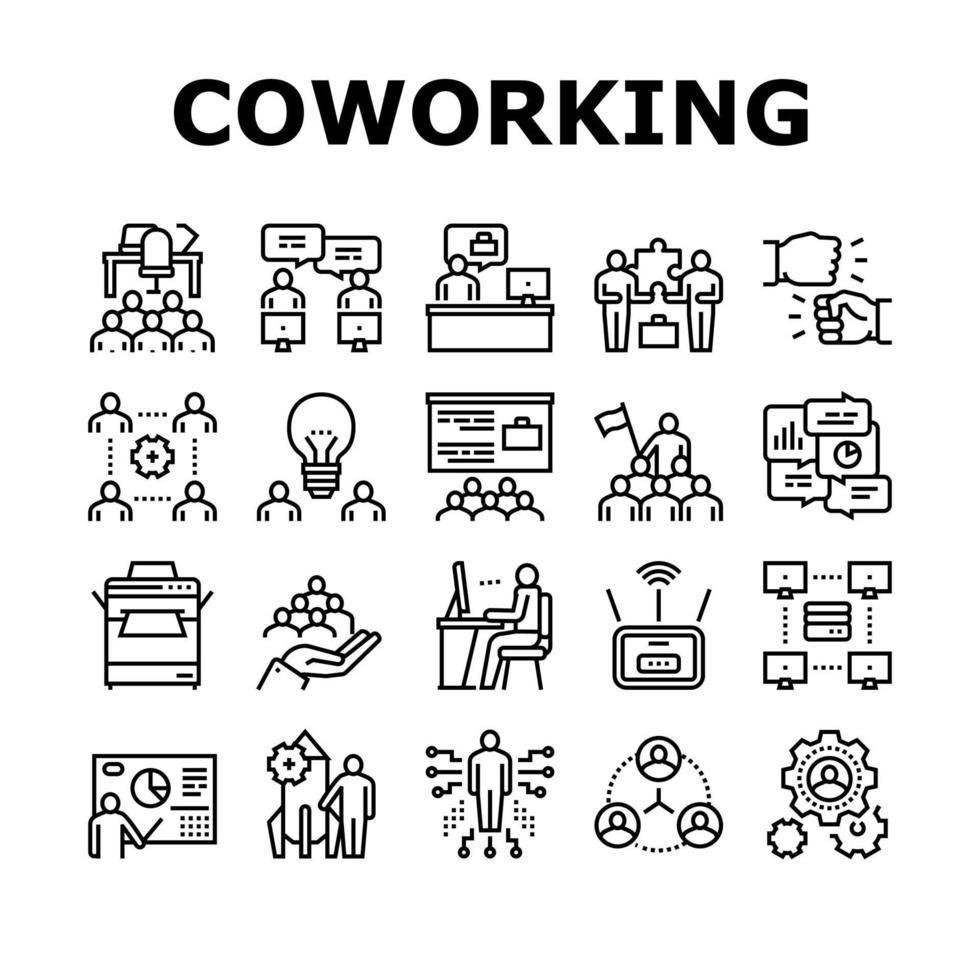 Coworking Service Collection Icons Set Vector