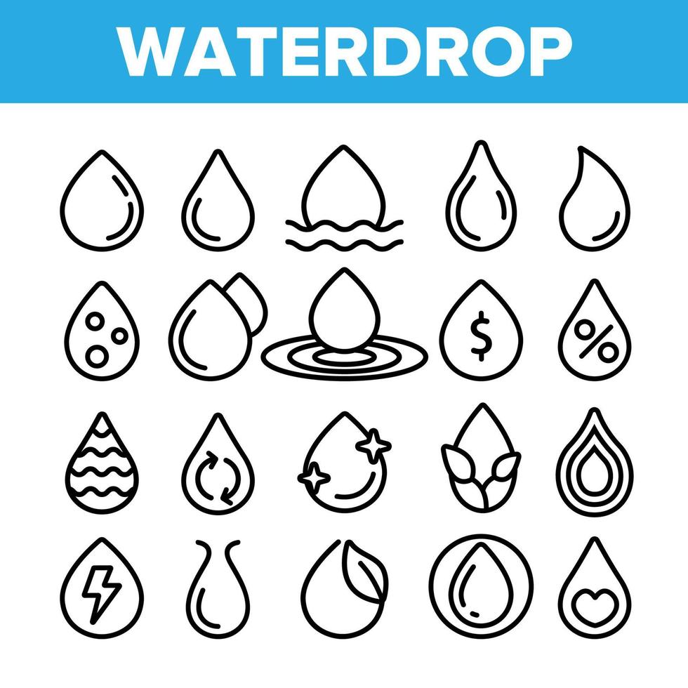 Water Drop Vector Thin Line Icons Set