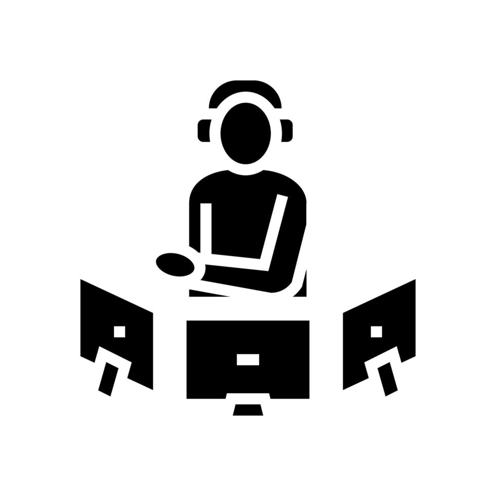 dispatcher controlling flight way glyph icon vector illustration