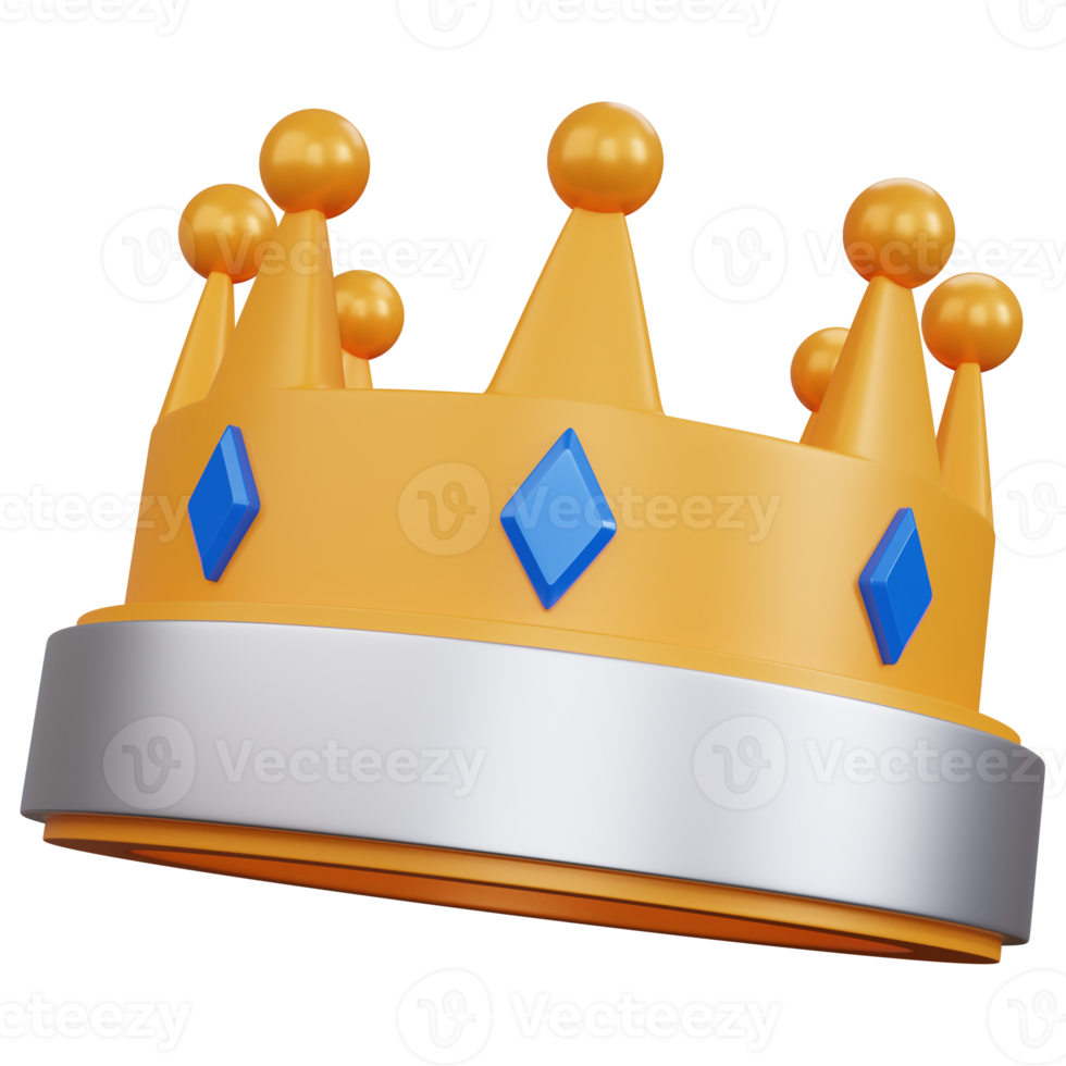 3d rendering gold crown with three blue diamonds isolated png