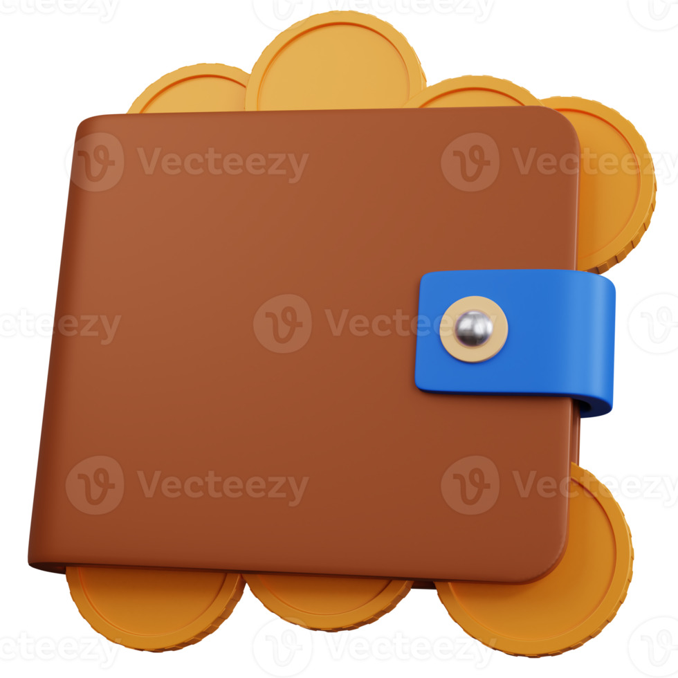 3d rendering brown wallet with some coins isolated png