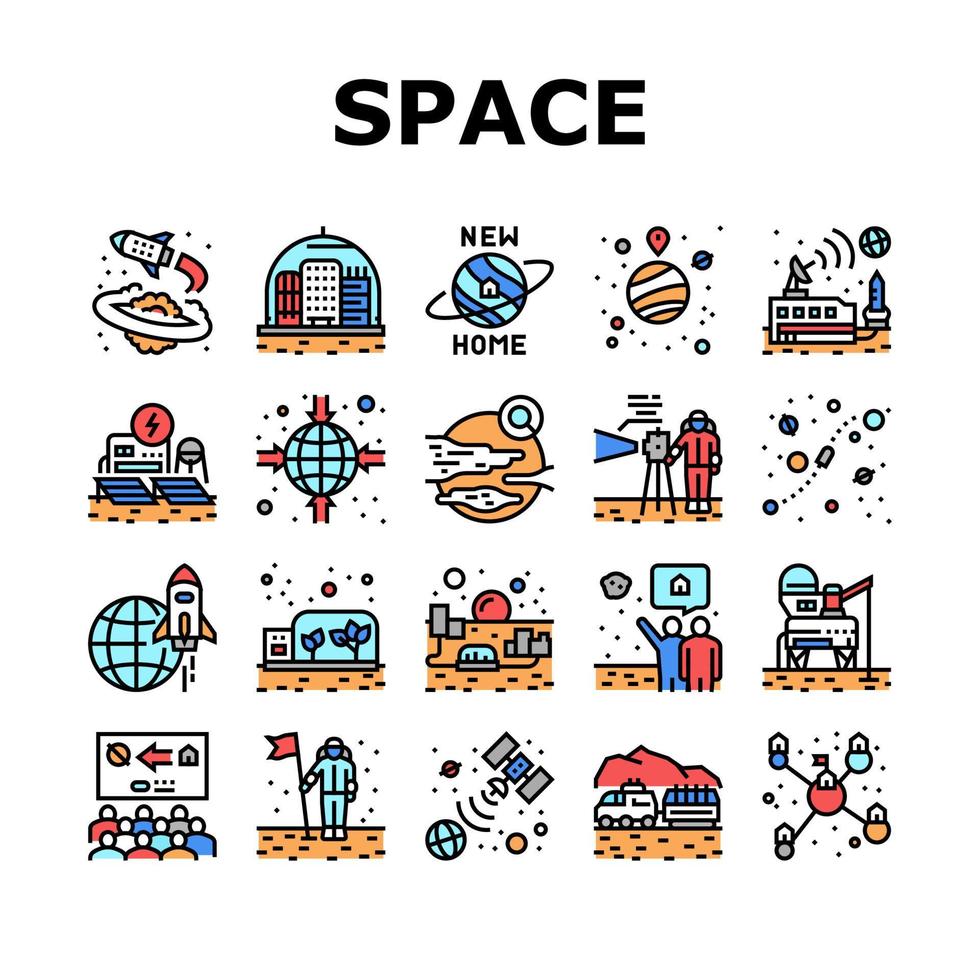 conjunto de iconos de colección de casa nueva base espacial vector