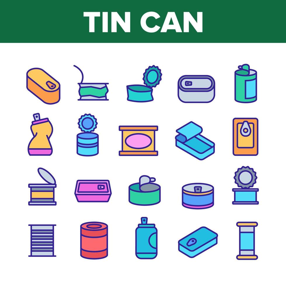 Tin Can Container Collection Icons Set Vector