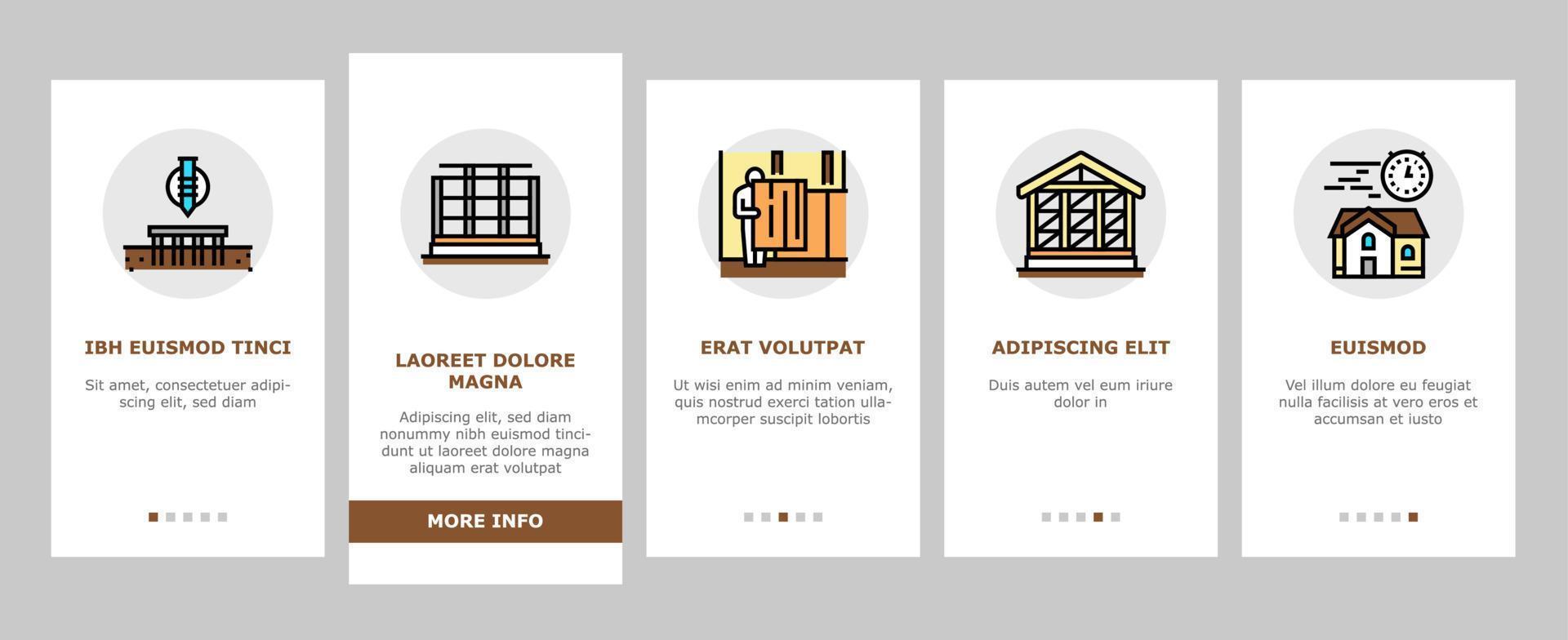 Timber Frame House Onboarding Icons Set Vector