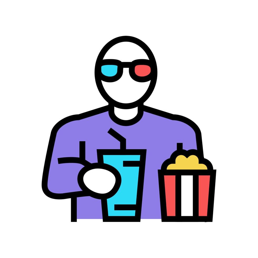 espectador viendo películas y comiendo palomitas de maíz en el cine icono de color ilustración vectorial vector