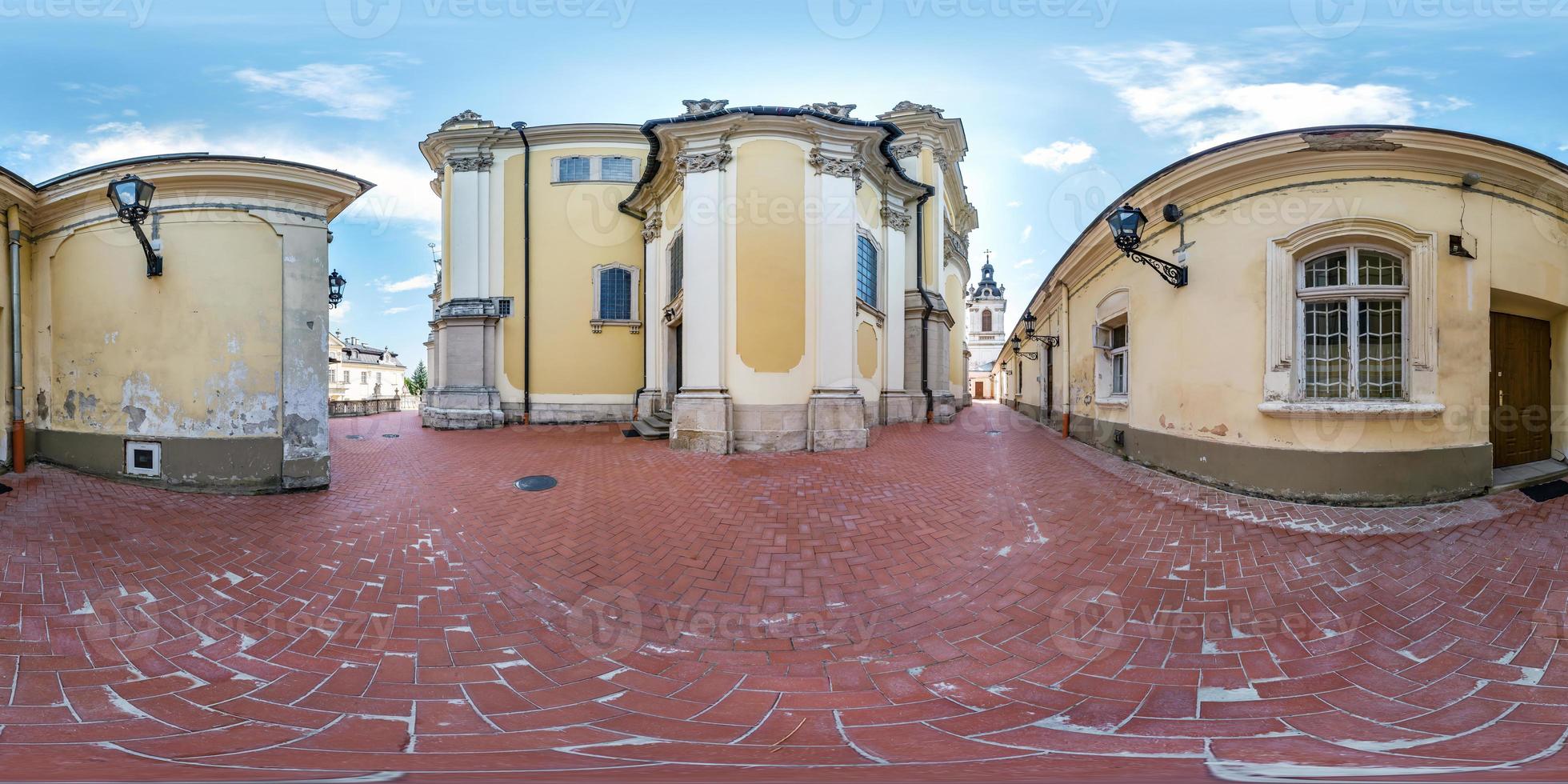 Full spherical seamless hdri panorama 360 degrees near gate of old gothic uniate of St. George Cathedral in equirectangular projection, VR AR content with zenith and nadir photo