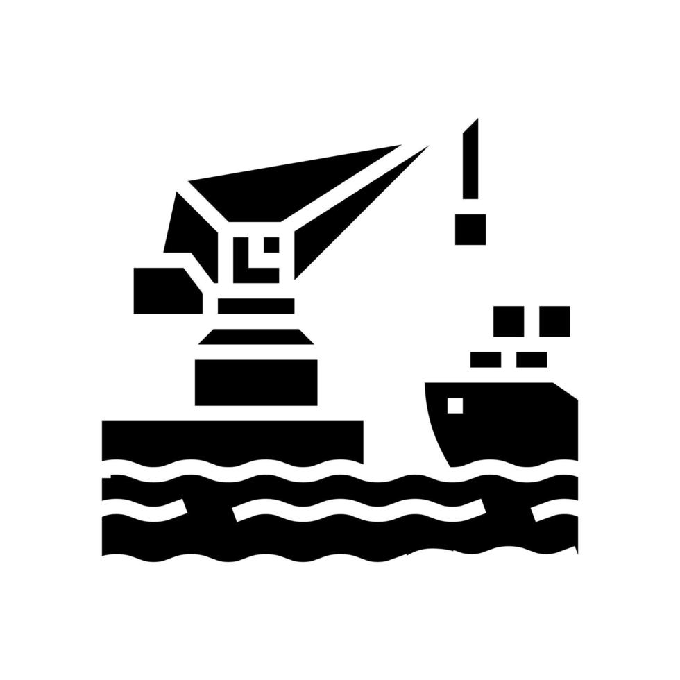 crane loading container on truck in port glyph icon vector illustration