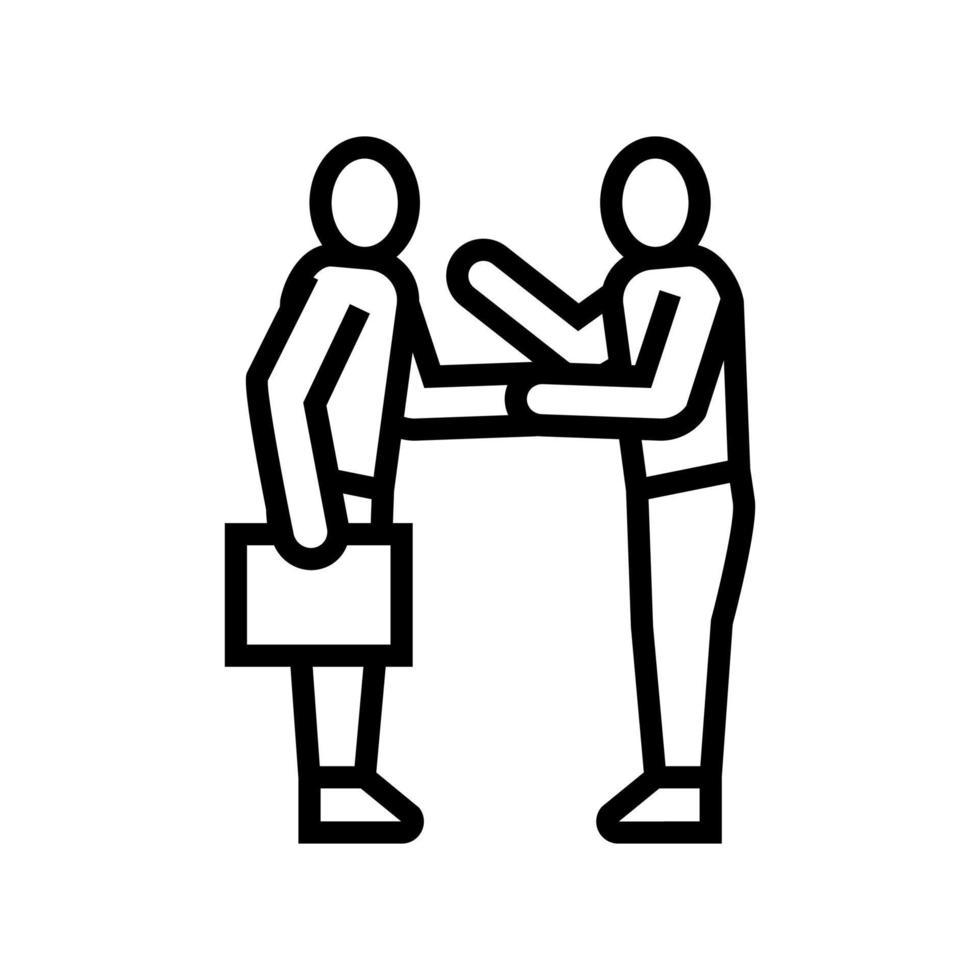 businesspeople greeting and discussing line icon vector illustration
