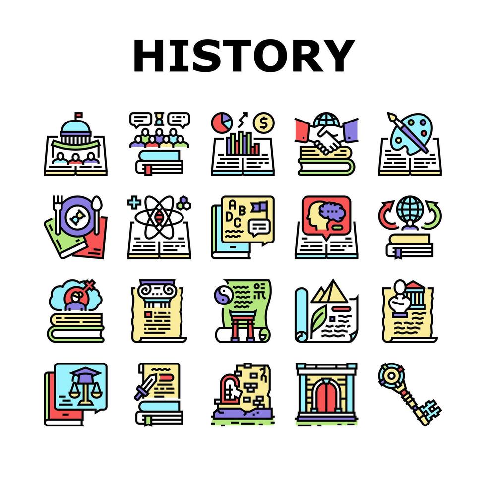 historia aprender iconos de lecciones educativas establecer vector