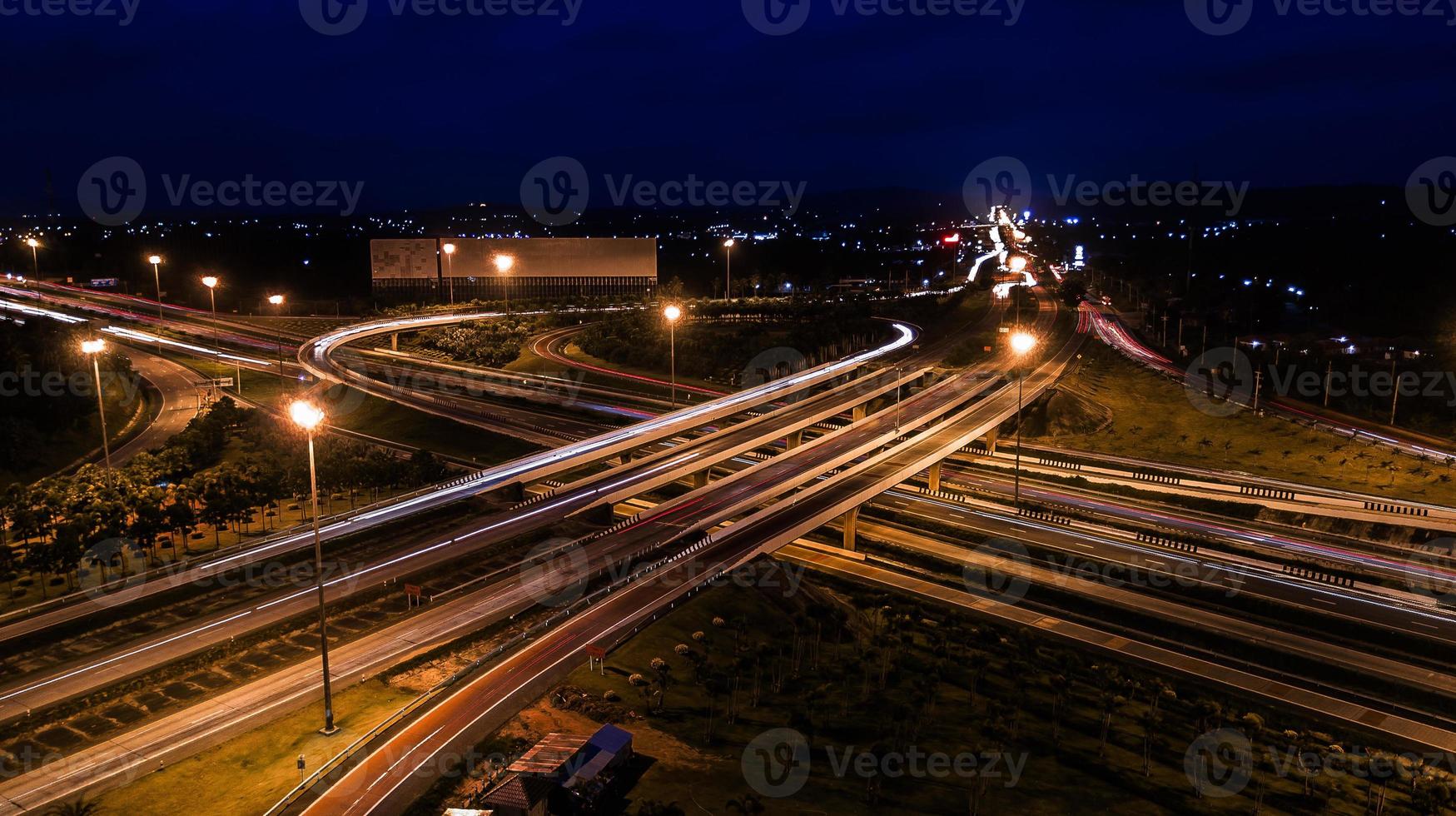 over Road city highway at night - Bird eye viwe - drone -Top view photo