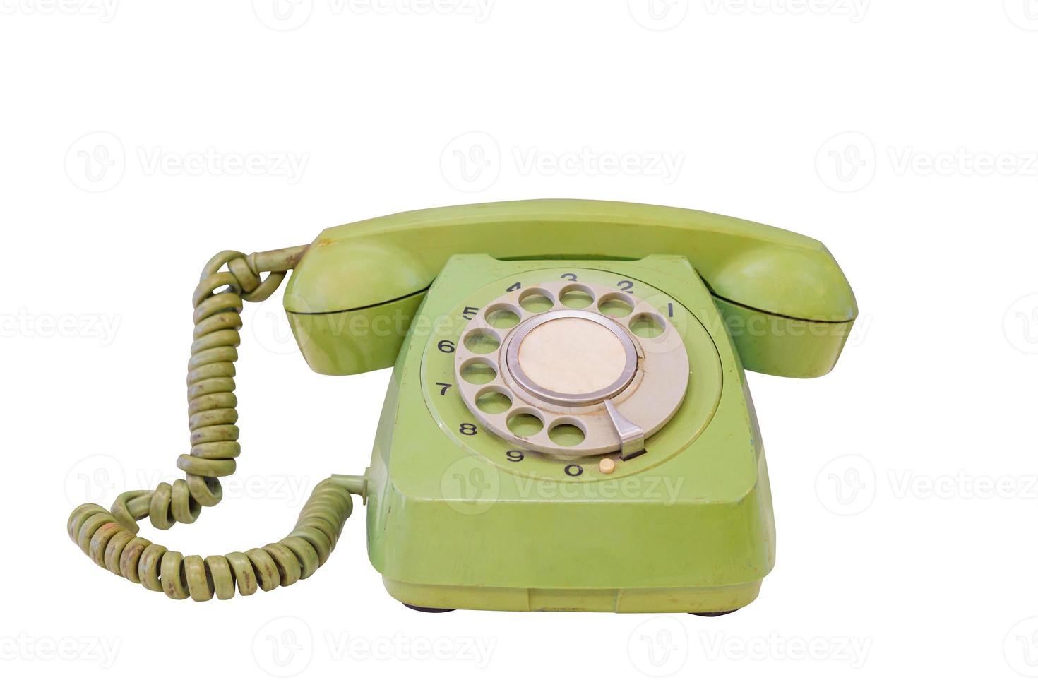 Green retro telephone isolated photo