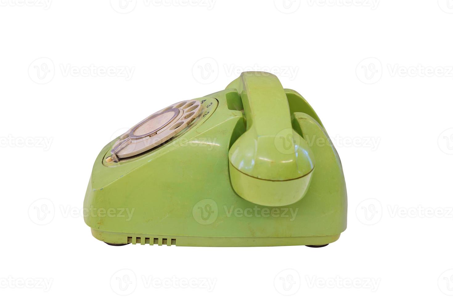 Green retro telephone isolated photo