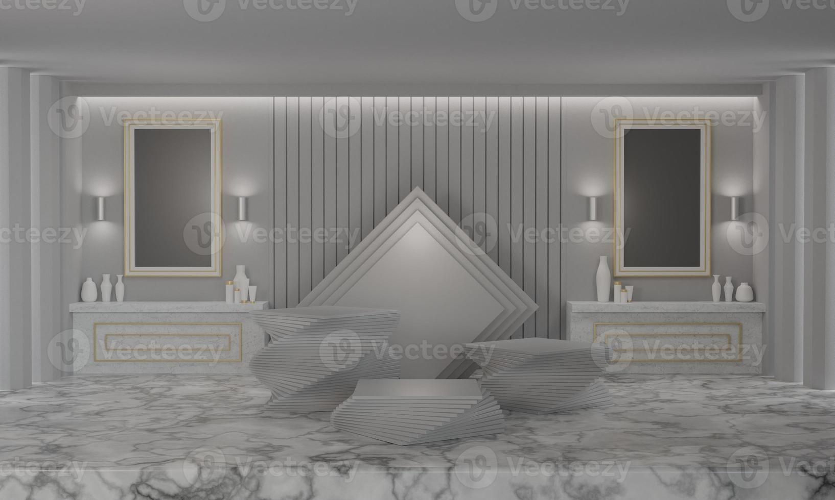 Twisted layer podium in dressing room background 3D render illustration photo