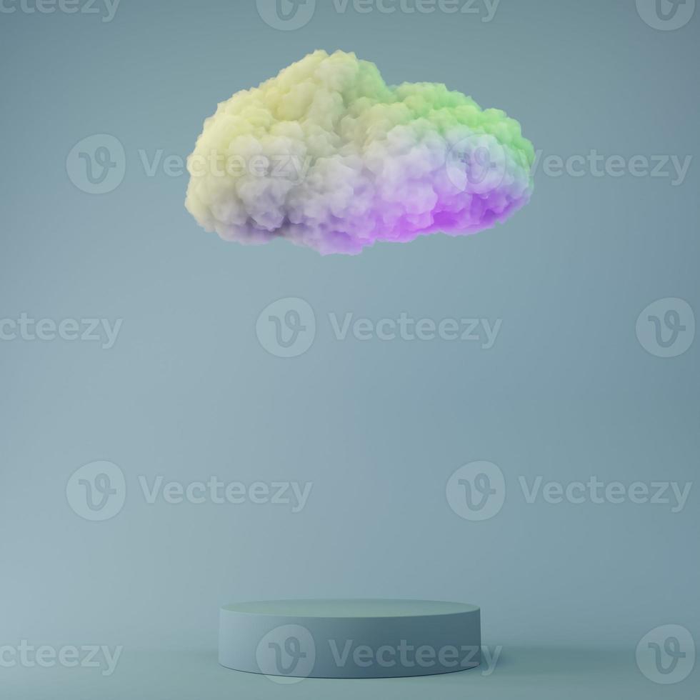 podio cilíndrico con colorida nube esponjosa 3d renderizar ilustración foto