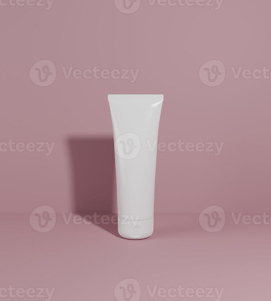Cosmetic beauty product tube on dark pink background 3D render illustration photo