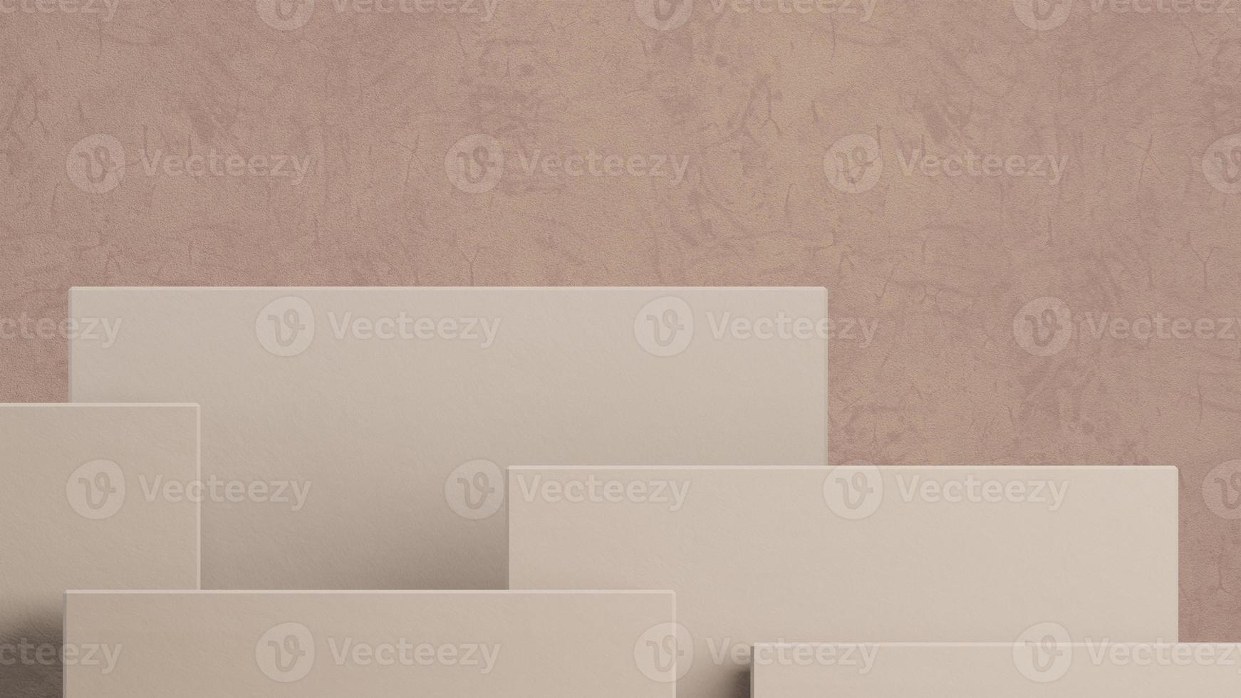 Minimal abstract podium for product presentation background with beige cube boxes and pink wall. 3D render. photo
