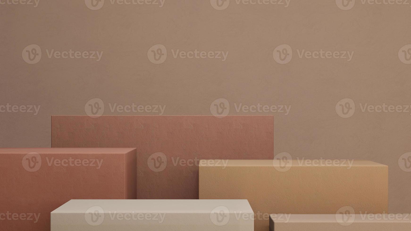 Minimal abstract podium for product presentation background with earthtones color boxes and brown wall. 3D render. photo