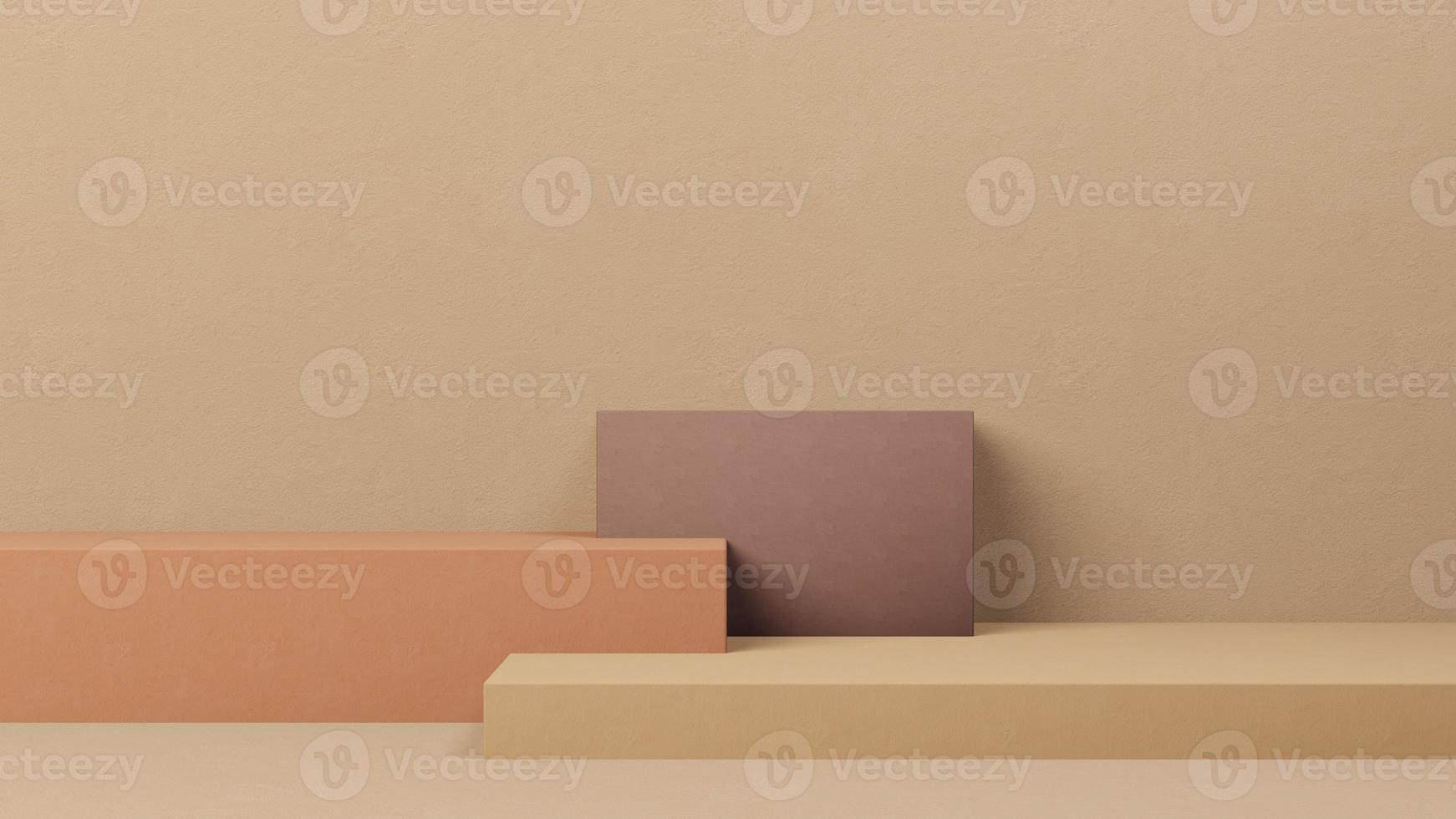 Minimal abstract podium for product presentation background earthtones boxes and yellow wall. 3D render. photo