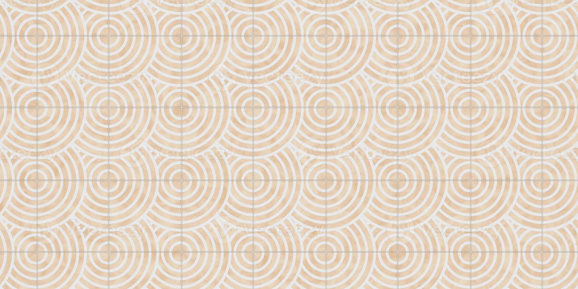 Seamless texture of circle wave tiles in beige and white color. Warm minimal relaxation pattern.Modern abstract floor wall. photo