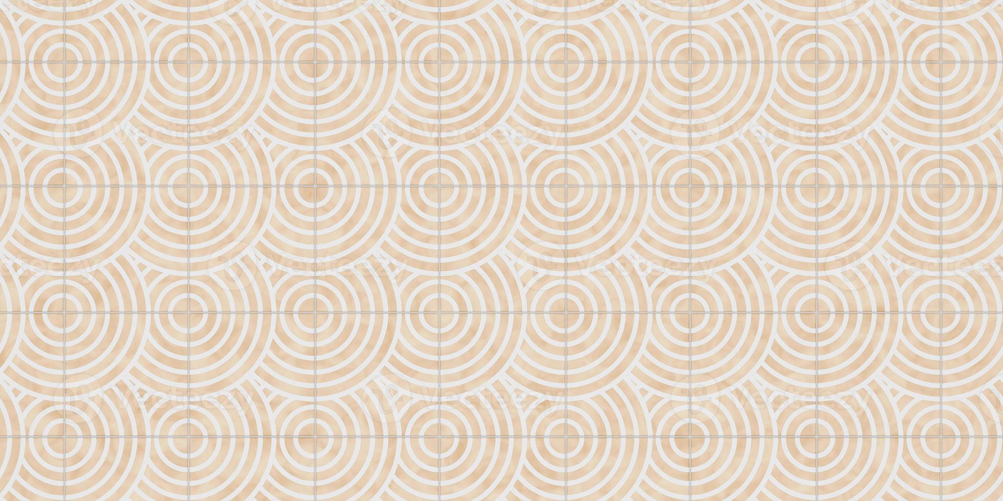 Seamless texture of circle wave tiles in beige and white color. Warm minimal relaxation pattern.Modern abstract floor wall. photo