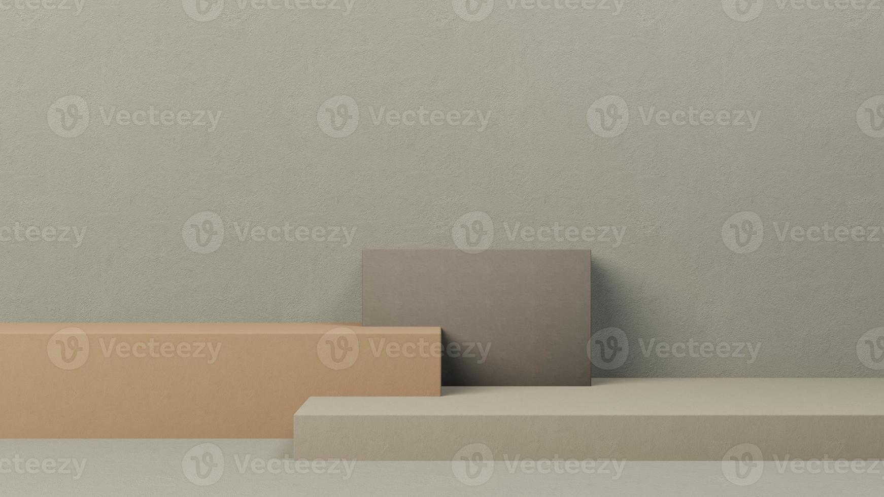 Minimal abstract podium for product presentation background earthtones boxes and green wall. 3D render. photo