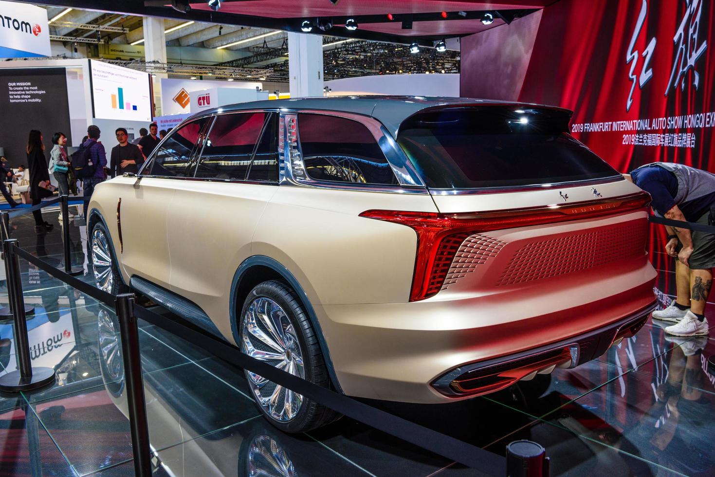 FRANKFURT, GERMANY - SEPT 2019 sand golden silver HONGQI E115 SUV China electric concept Car, IAA International Motor Show Auto Exhibtion photo