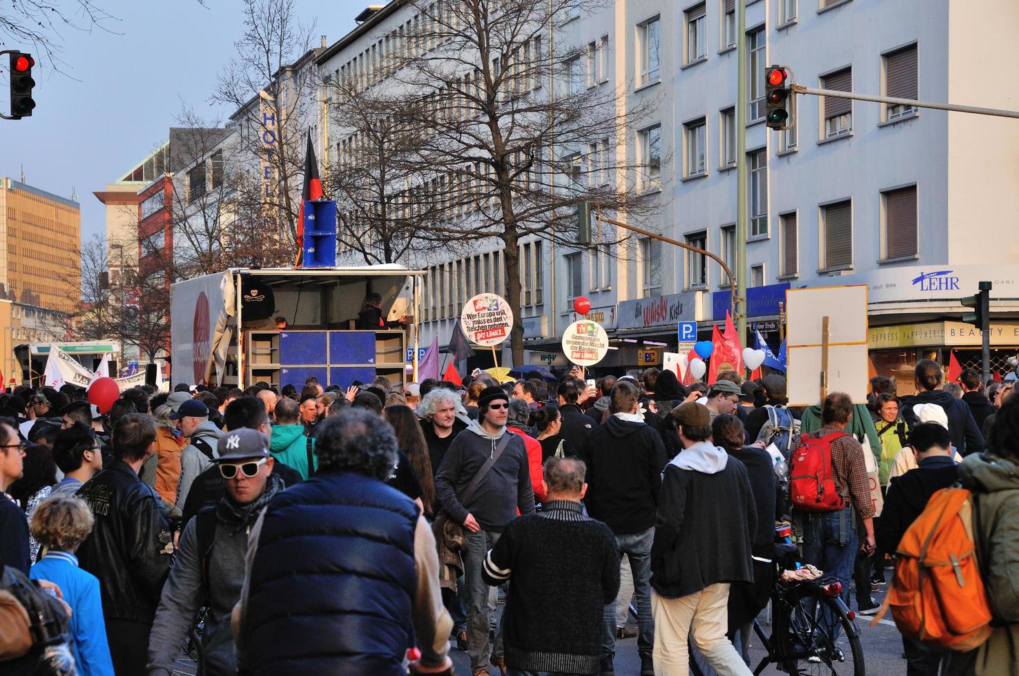 FRANKFURT, GERMANY - MARCH 18, 2015 Crowds of protesters, Demonstration Blockupy photo