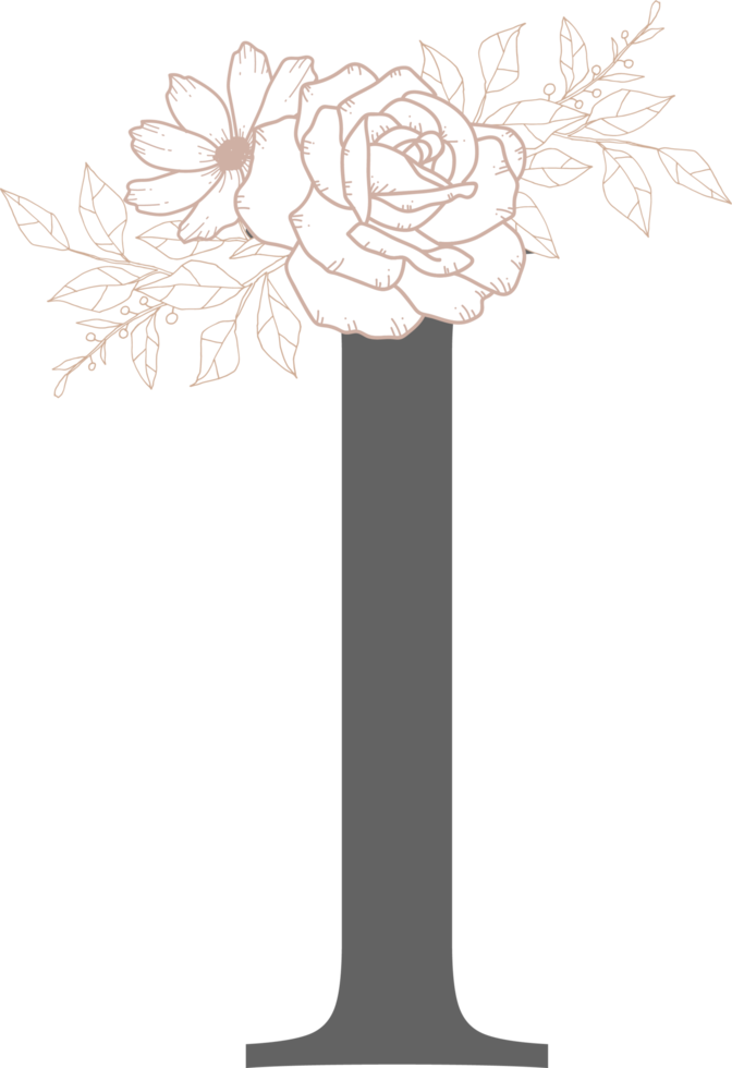 alfabeto com arte de linha de flores png