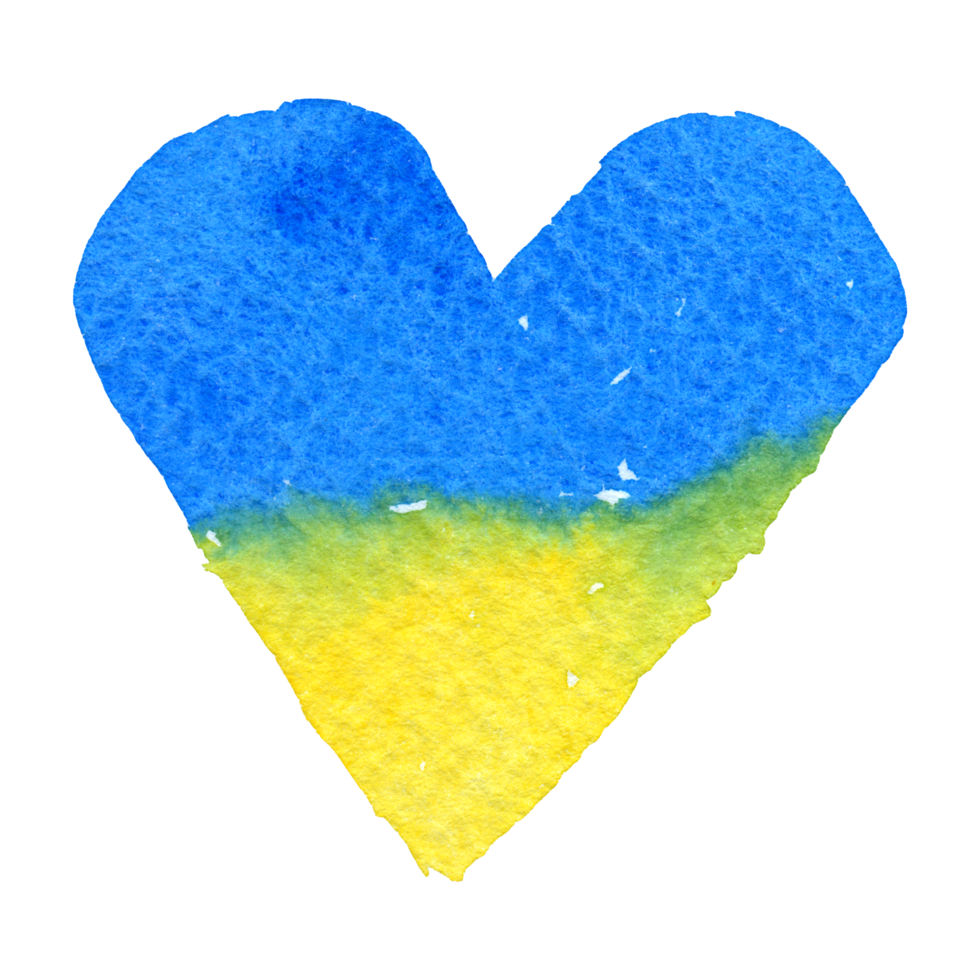 Flag of Ukraine in shape of heart watercolor png