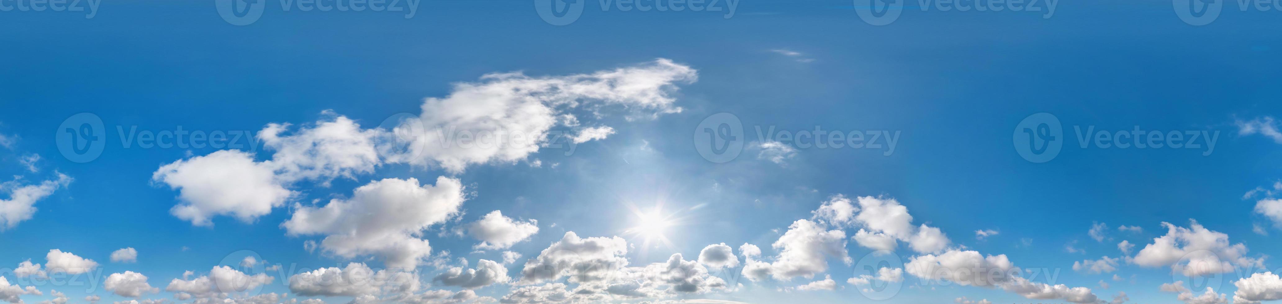 Seamless cloudy blue sky hdri panorama 360 degrees angle view with zenith and beautiful clouds for use in 3d graphics as sky dome or edit drone shot photo
