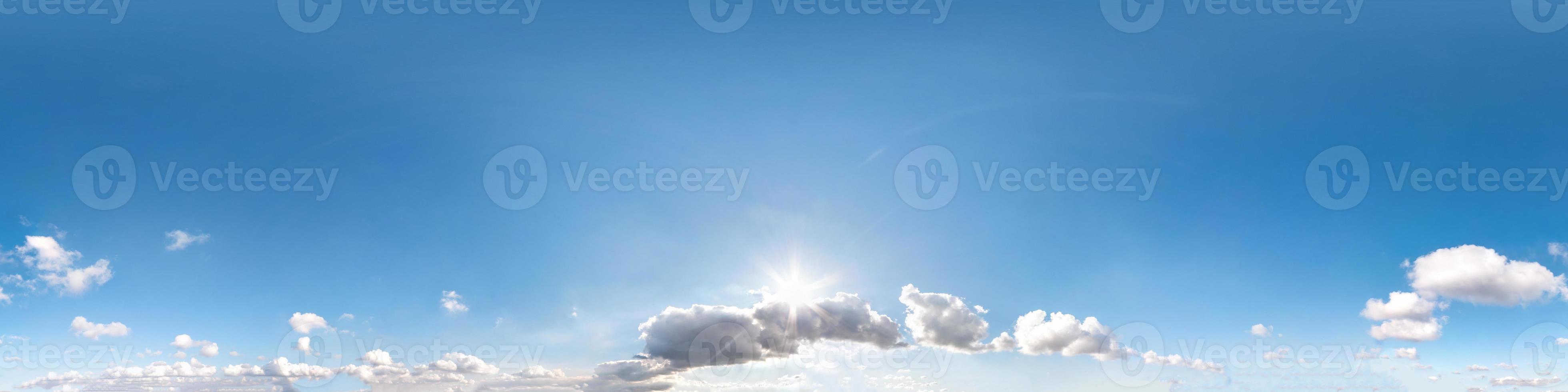 Seamless cloudy blue sky hdri panorama 360 degrees angle view with zenith and beautiful clouds for use in 3d graphics as sky dome or edit drone shot photo