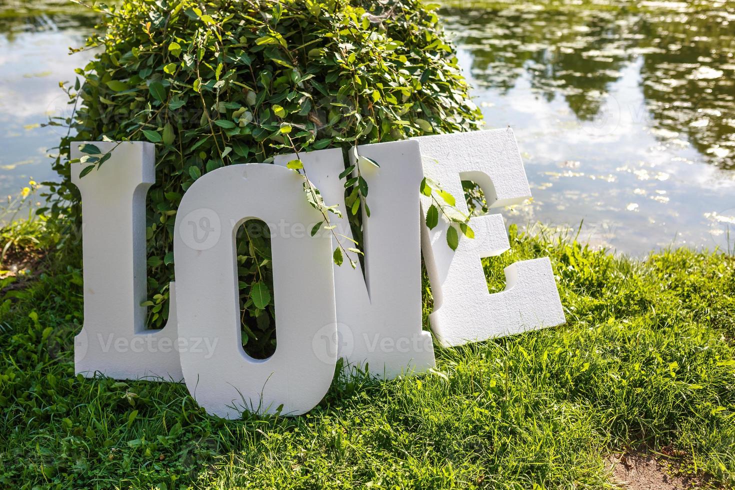 big foam letters love on the lake shore photo