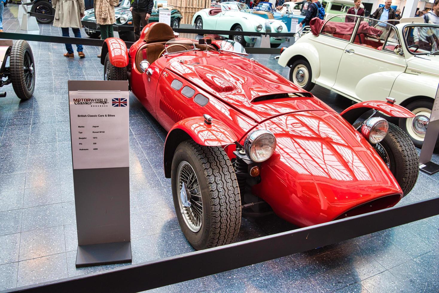 FRIEDRICHSHAFEN - MAY 2019 red JAGUAR RONART W152 1973 racing cabrio roadster at Motorworld Classics Bodensee on May 11, 2019 in Friedrichshafen, Germany photo