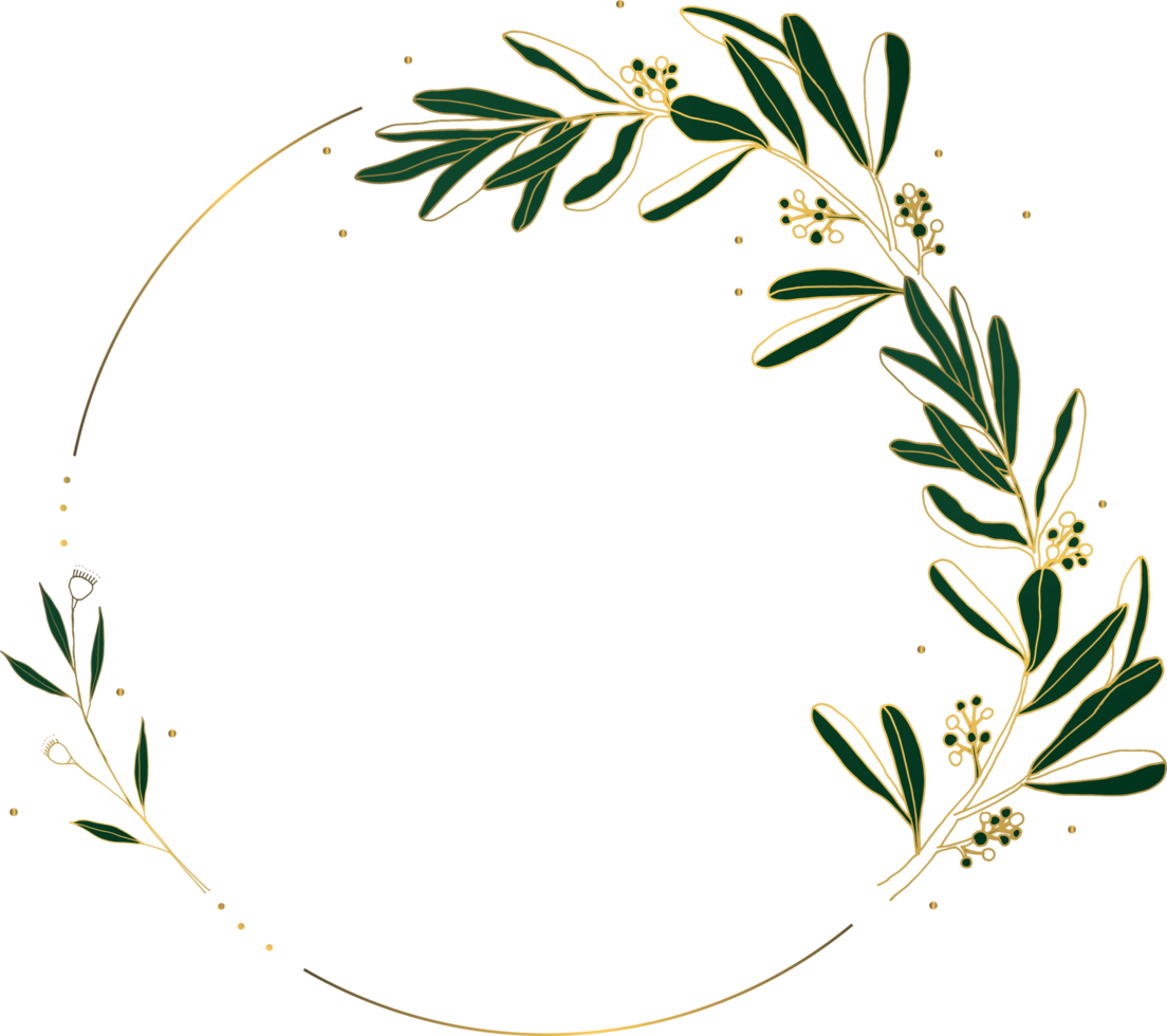 Flower wreath elegant with gold png