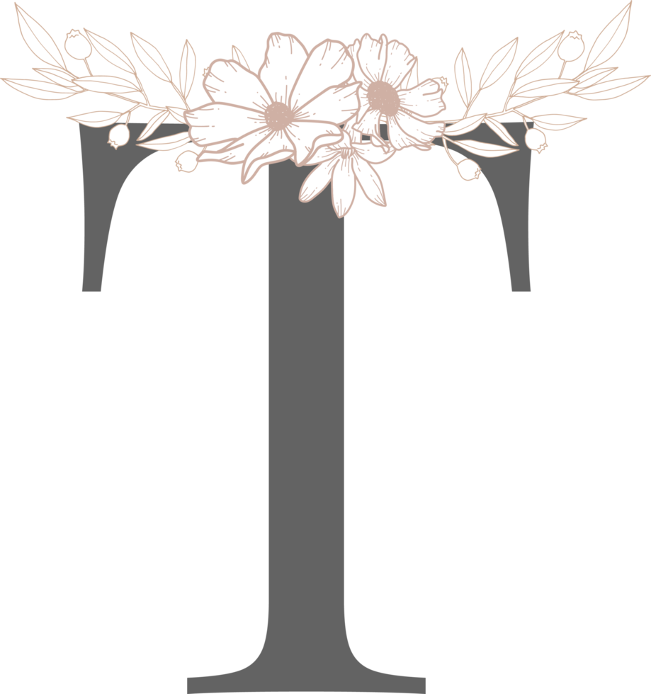 alfabeto com arte de linha de flores png