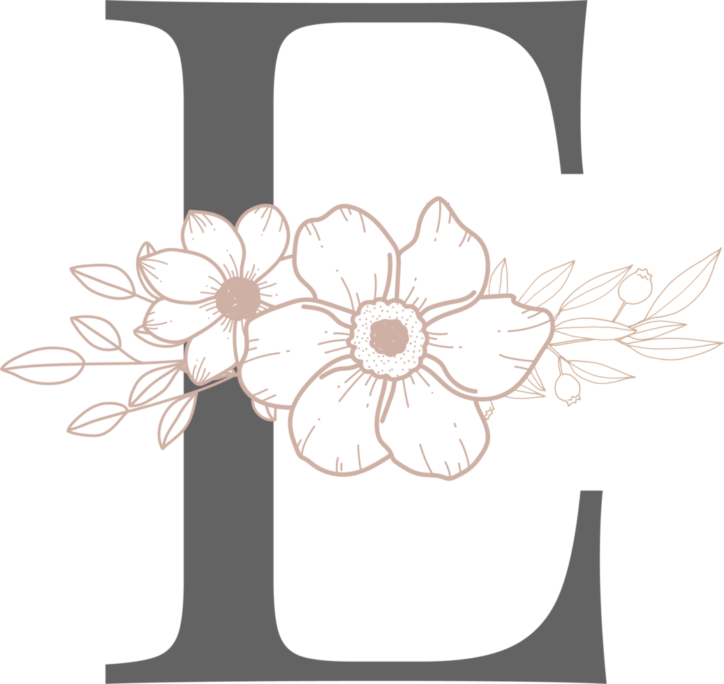 Alphabet with flower line art png