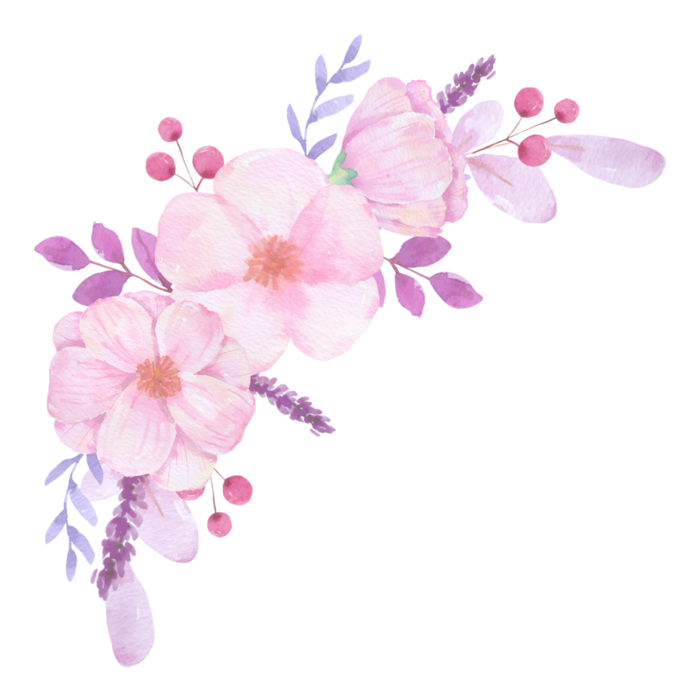 aquarela de buquê de flores rosa png