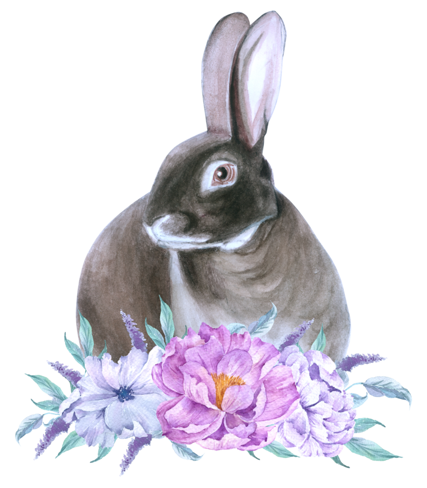 Rabbit Easter animal with flower watercolor png