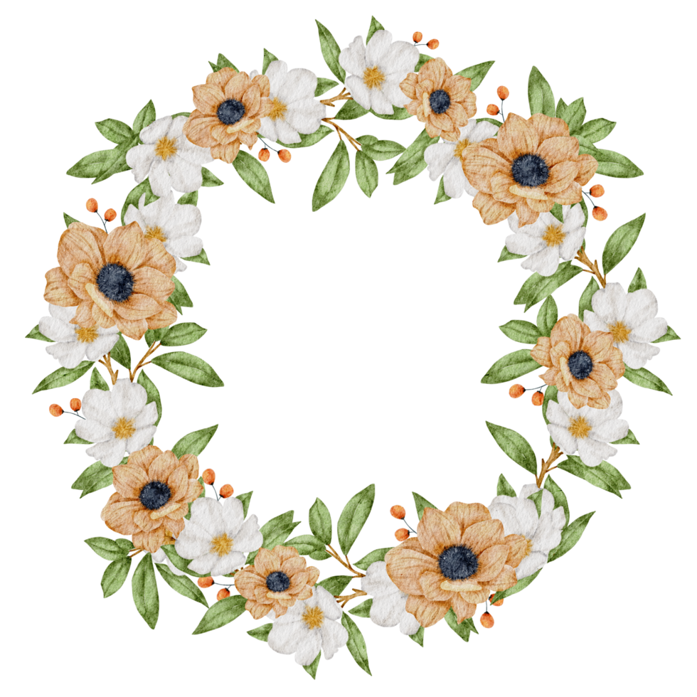 coroa de flores e aquarela de moldura png