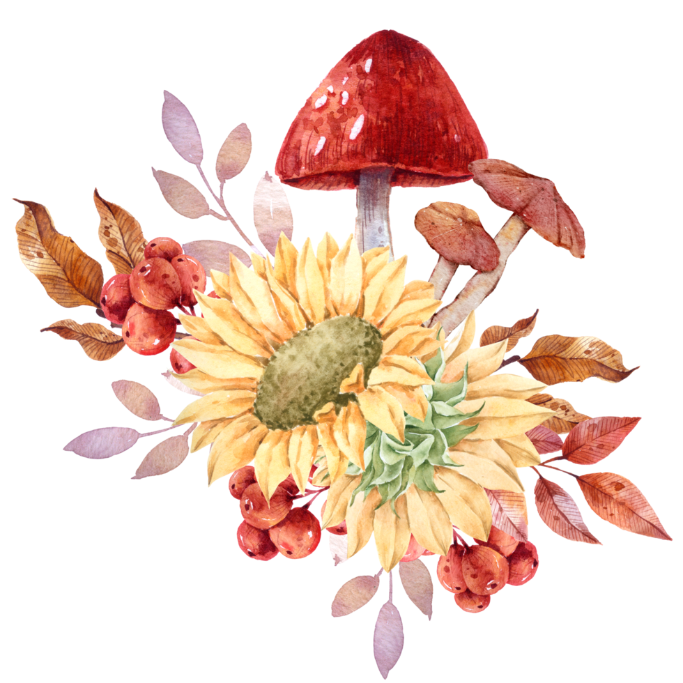 Autumn watercolor composition, Autumn flower bouquet, Thanksgiving day png