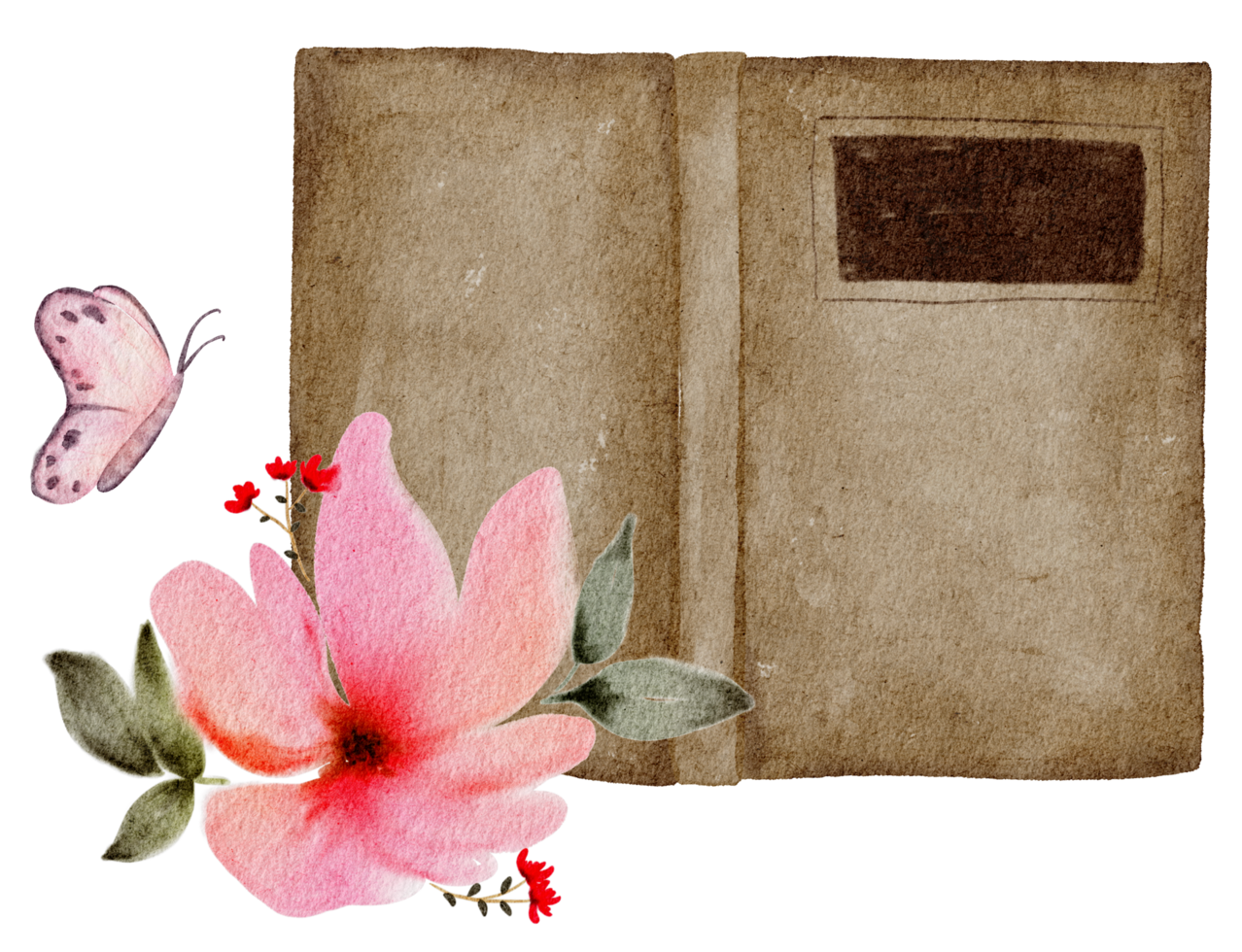 Book hand paint watercolor, Vintage element png