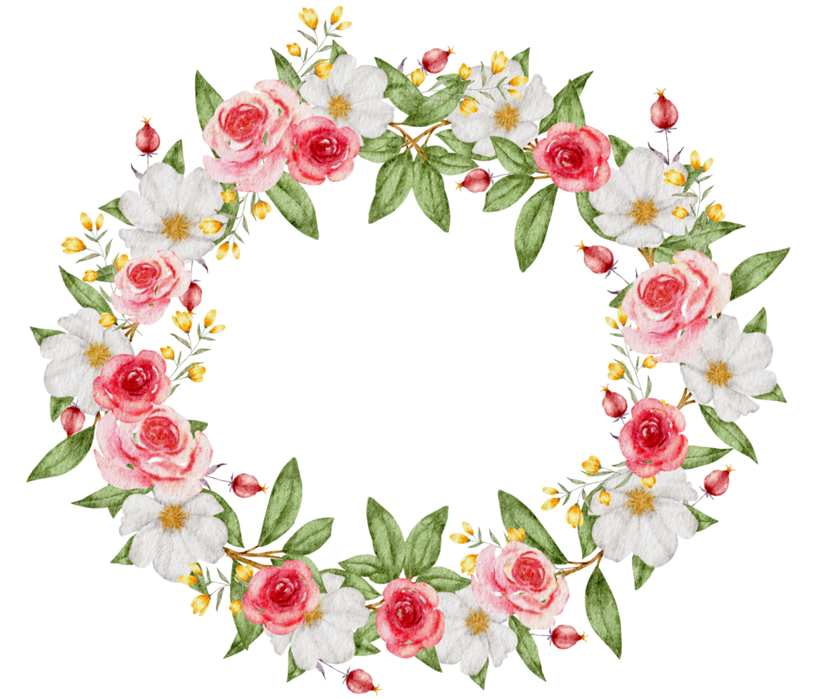 Flower wreath and frame watercolor png