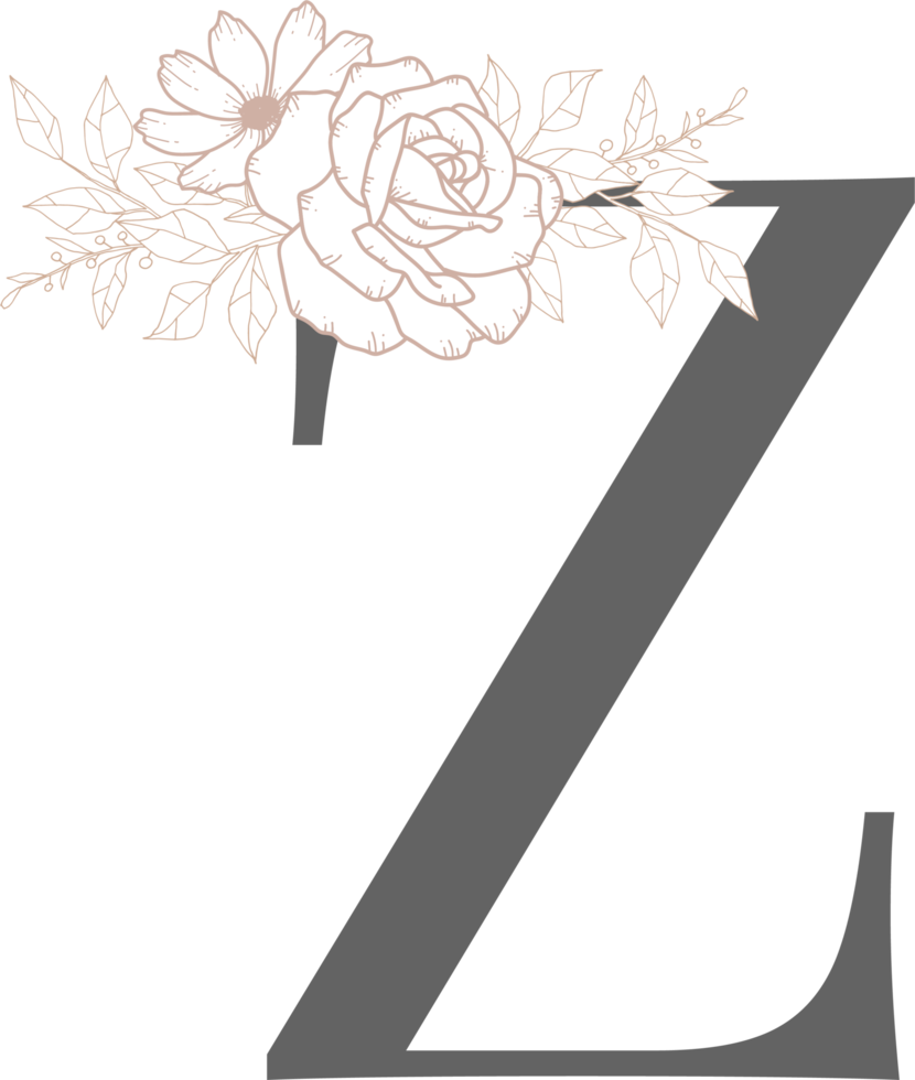 Alphabet with flower line art png