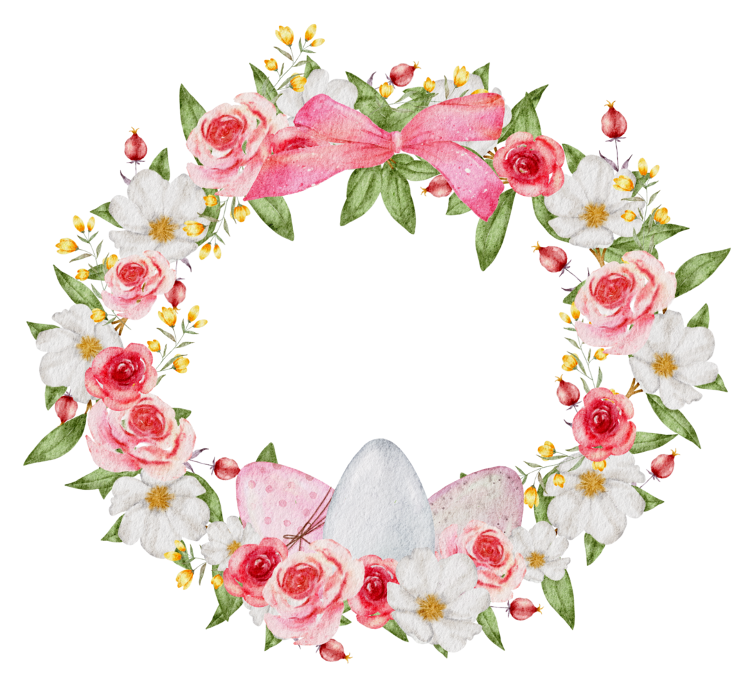 Easter wreath watercolor with Eggs and flower png