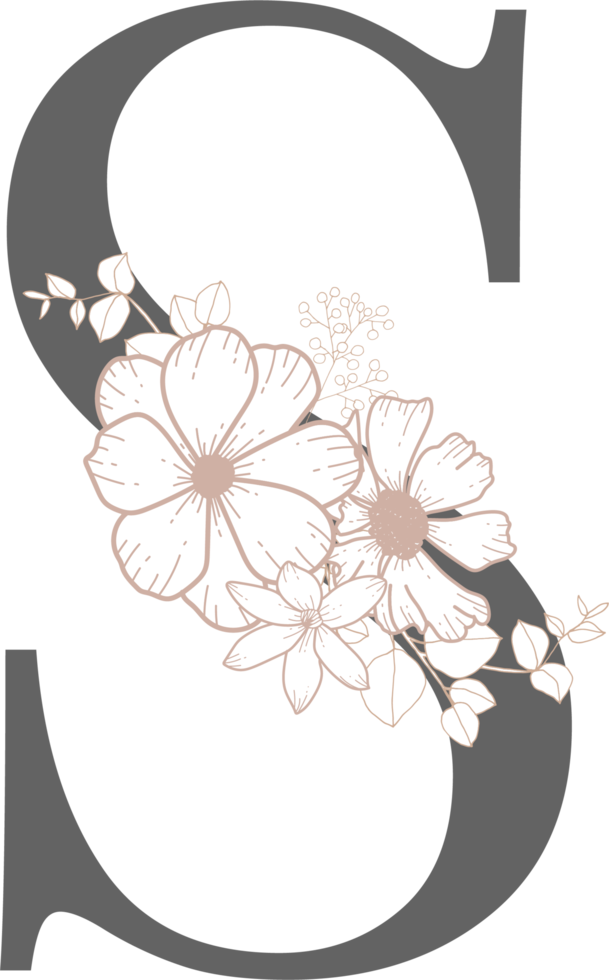 alfabeto com arte de linha de flores png