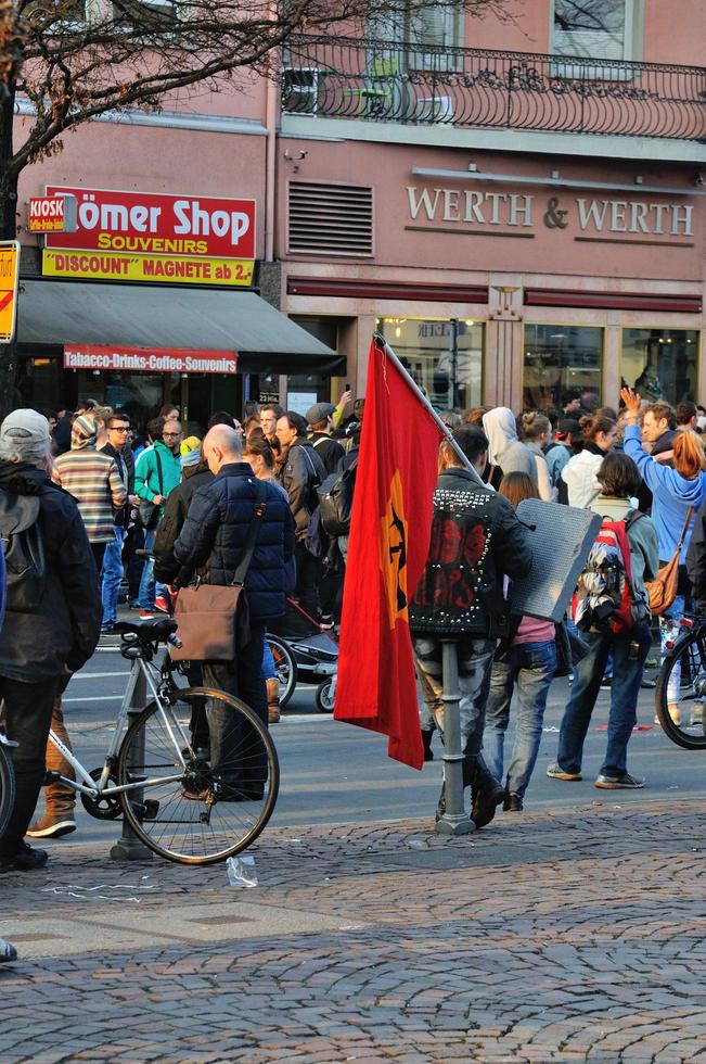 FRANKFURT, GERMANY - MARCH 18, 2015 Crowds of protesters, Demonstration Blockupy photo