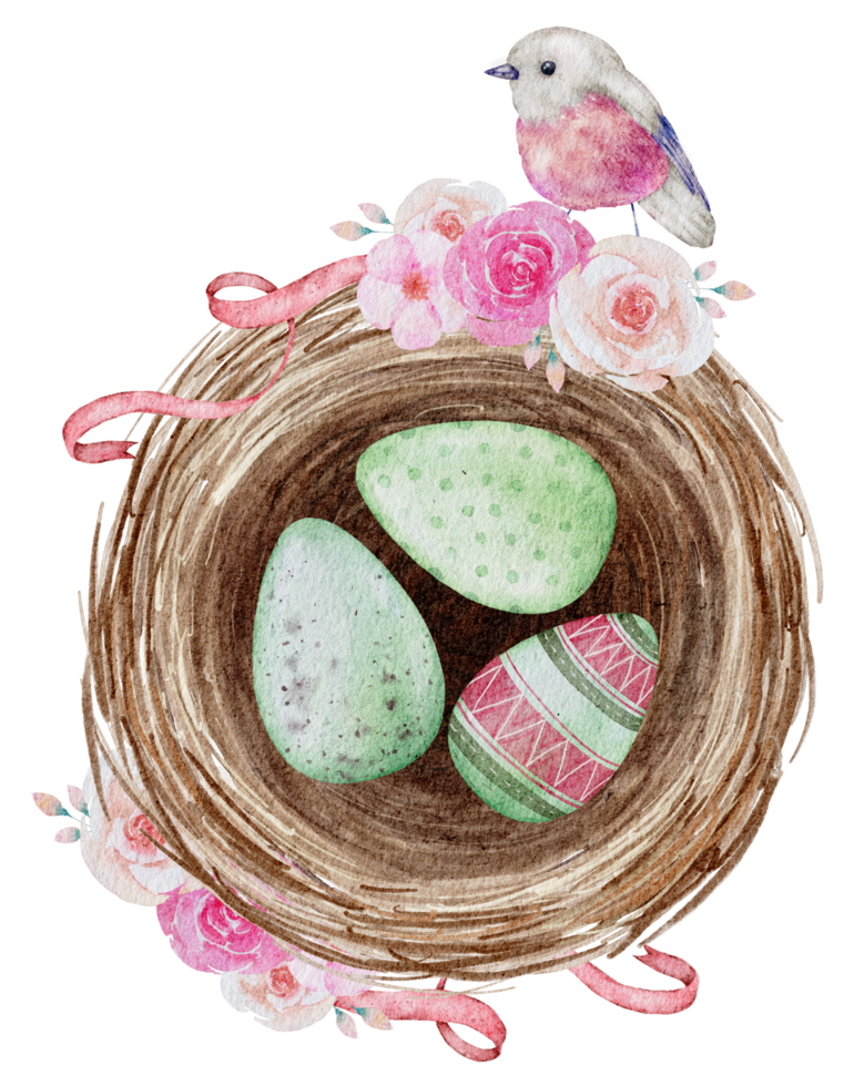 Easter eggs in the nest watercolor png