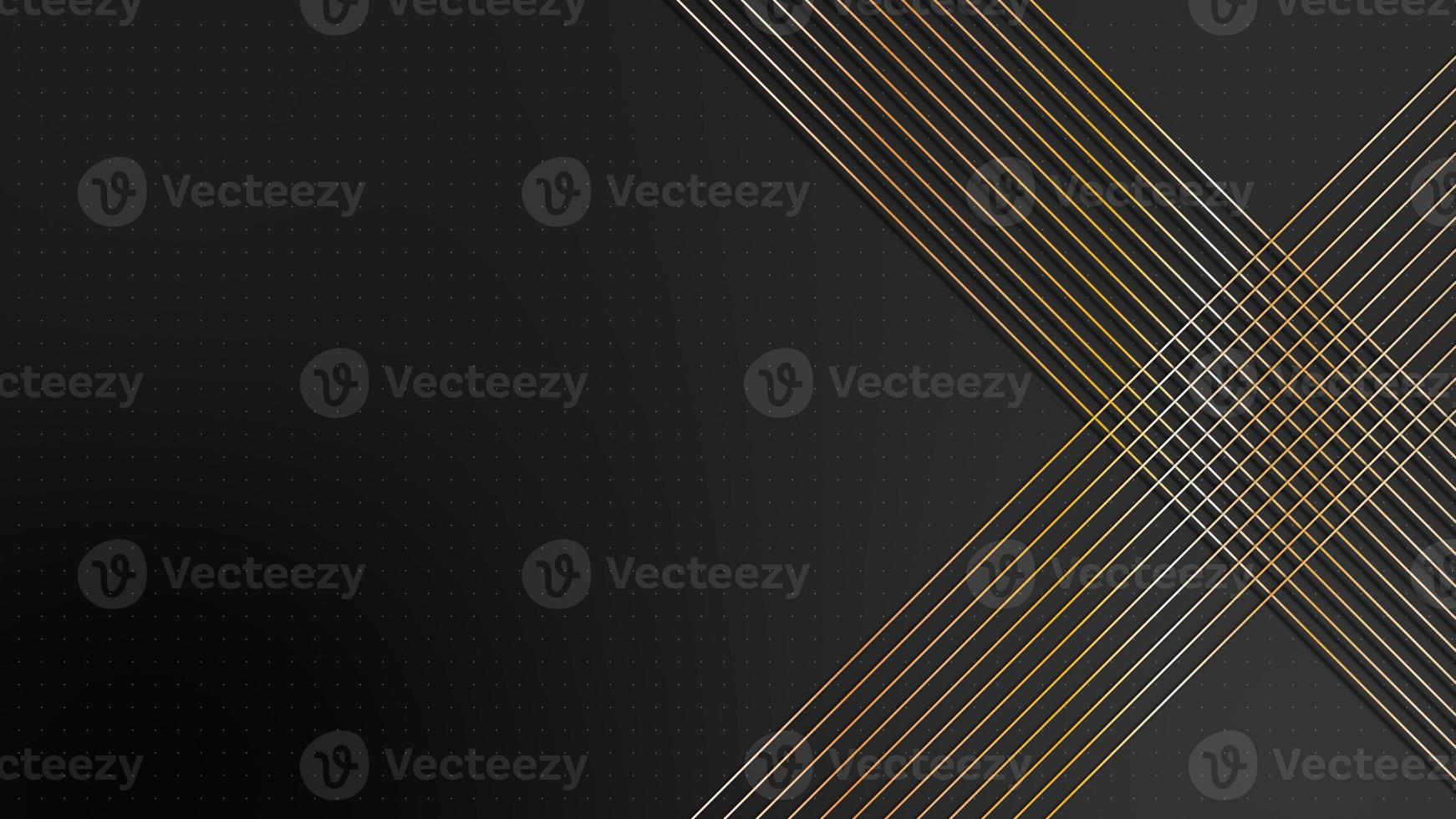4k Abstract luxury black grey gradient backgrounds with animated golden metallic stripes. Elegant horizontal banner. Copy space. Dark backdrop 3D photo
