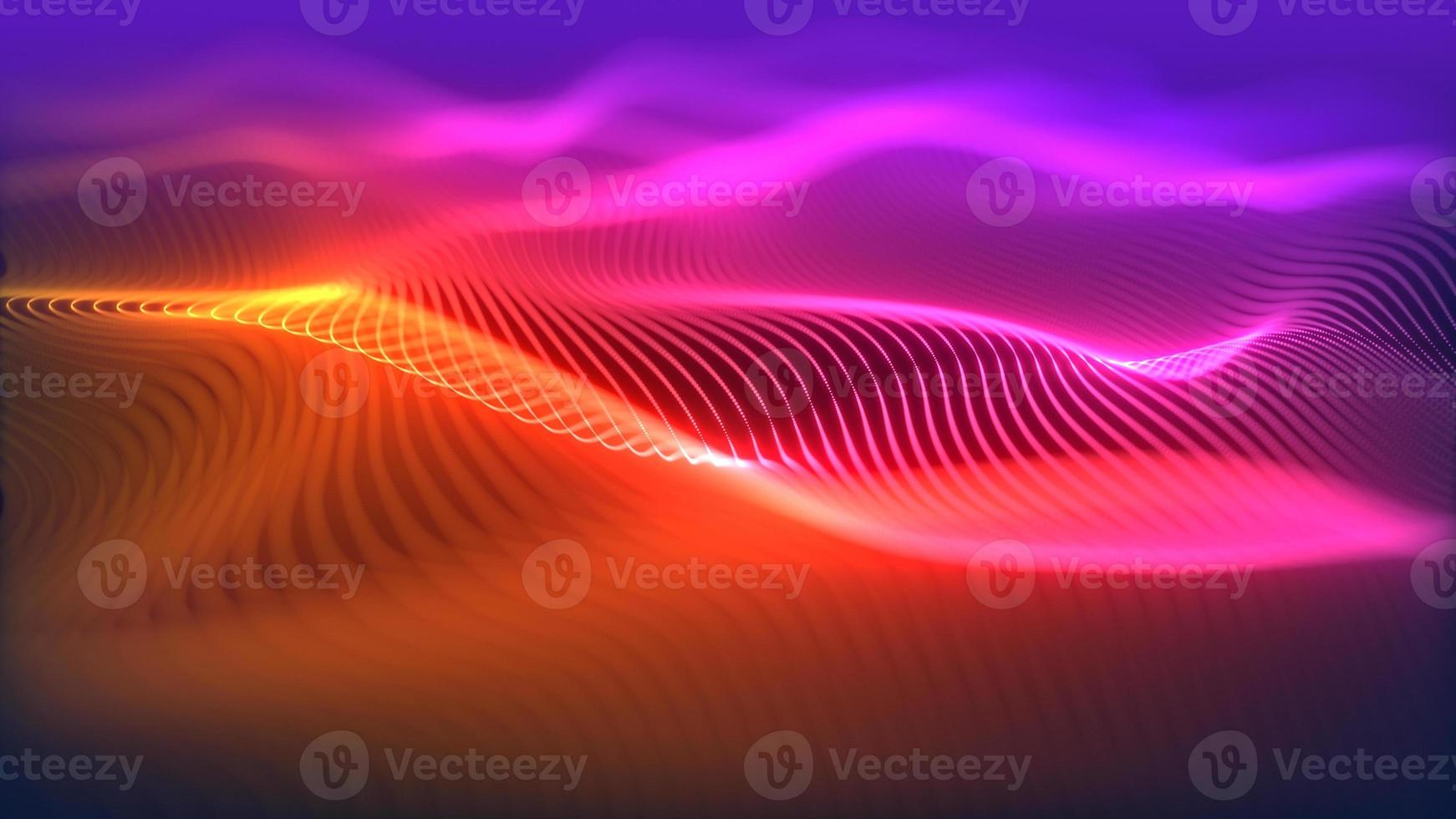 Particles wave Cyber or technology background. Abstract seamless loop of mesh glowing red dots digital luxurious sparkling wave particles flows background, Motion of digital data flow. photo