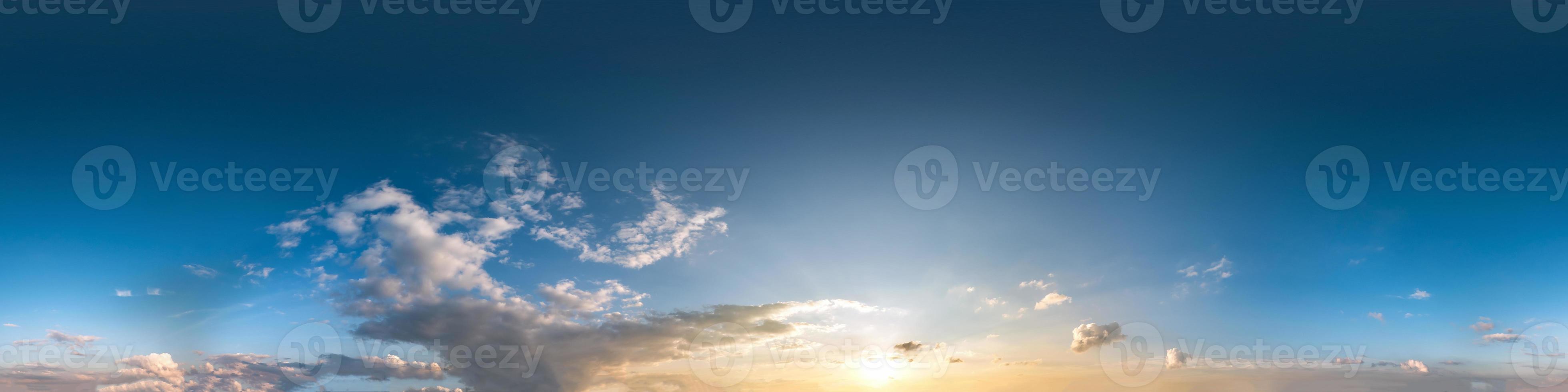 dark blue sky before sunset with beautiful awesome clouds. Seamless hdri panorama 360 degrees angle view with zenith for use in 3d graphics or game development as sky dome or edit drone shot photo